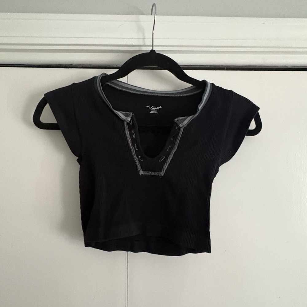 Urban Outfitters Black Crop Top with Gray Trim